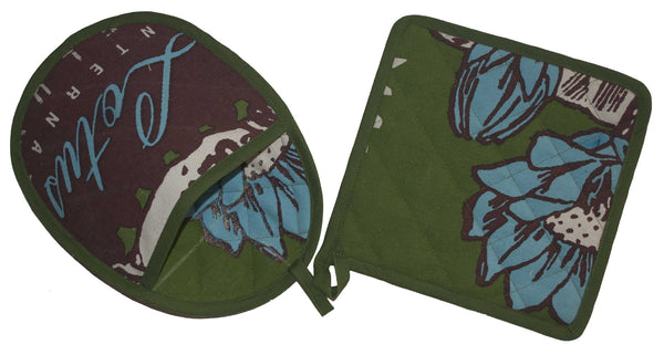Lotus Oven Mitt & Pan Holder Set